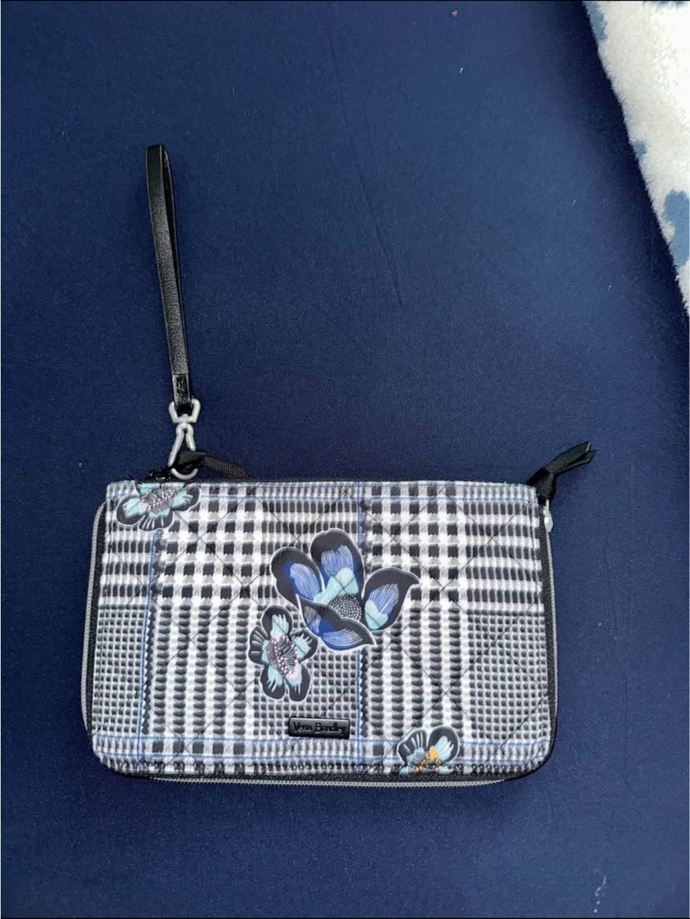 Vera Bradley Black & Blue Floral Plaid Wristlet